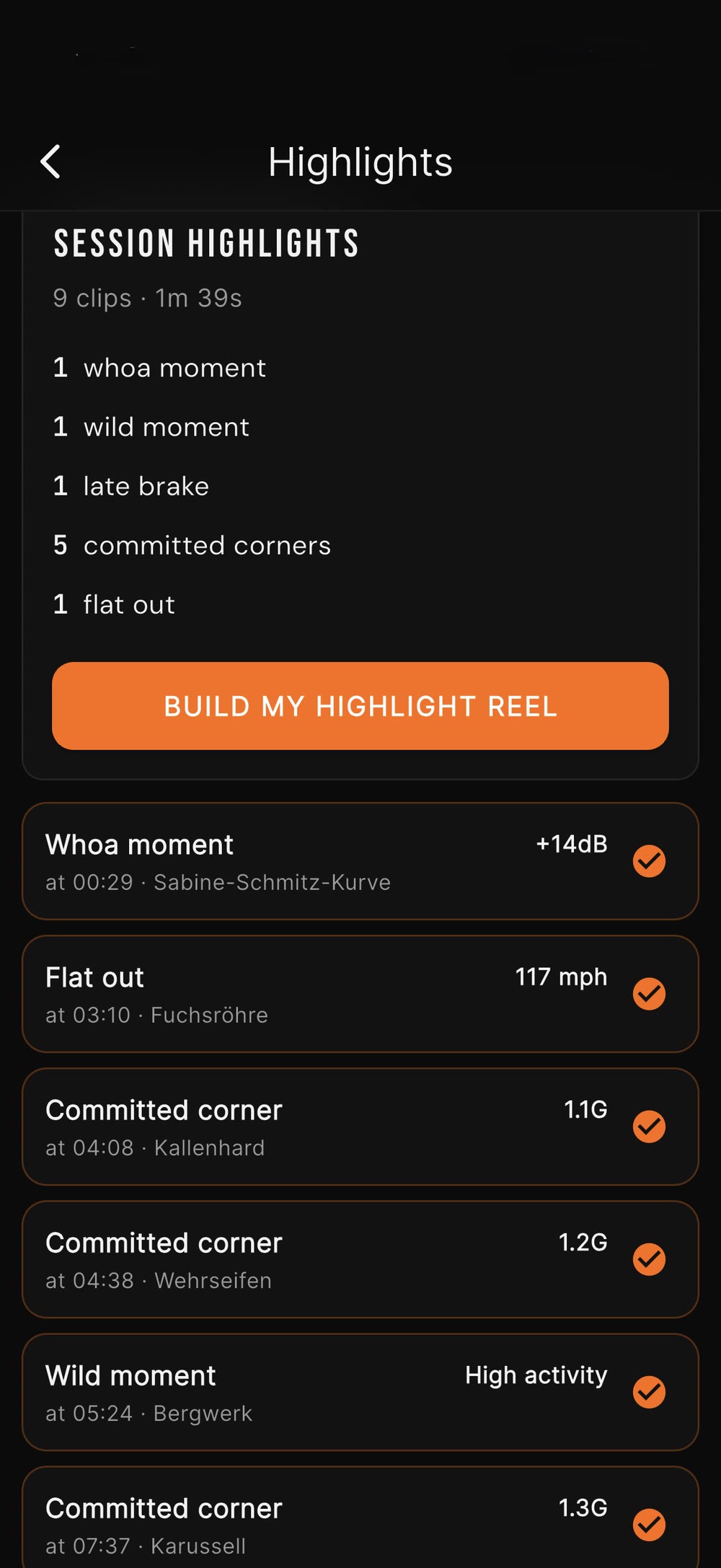 Auto-detected session highlights